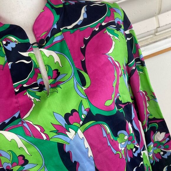 Talbots Mandarin Collar Blouse Italian designer vibe,beautiful fabric side vents - Picture 8 of 13